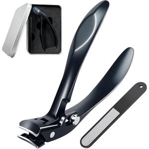 Long Handle Toenail Clippers for Seniors Ultra Wide Jaw Opening Toe Nail Clippers Set for Thick Toenails Sharp Professional Fingernail Cutters Trimmers for Men Women - Black