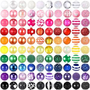Huquary 100 Pcs 20mm Rhinestone Bubblegum Beads for Pens Mixed Crystal Resin Chunky Beads for DIY Craft Keychain Necklace Bracelet Jewelry Making