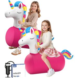 JOSEN Bouncy Hopper Giant Unicorn Ride On Toys, Inflatable Bouncing Animal Hopper with Hand Pump, Jumping Hopping Toys Up to 250lbs, Indoor Outdoor Bouncers for Teen Kids Girls Boys Ages 5+ (2 Pack)