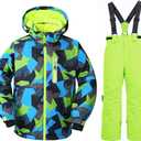 WOWULOVELY Big Boy's 2-Piece Colorblock Snow Pants and Jacket Snowsuit Ski Suit (14Y)
