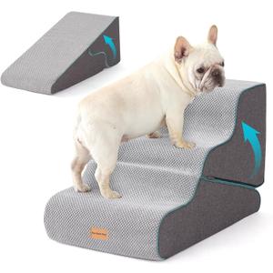 Gardner Pet Dog Stairs for Small Dogs 16.5" H, 2 in 1 Transformable 3-Step Pet Stairs and ramp, Dog Steps for Couch (13-20 in) with Durable Non-Slip Waterproof Cover and CertiPUR-US Certified Foam (Grey)