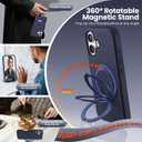 for iPhone 17 Case [360 Rotatable Stand][17FT Military-Grade Drop Protection][Premium PU Leather] Tactile Clicking Sound Slim Magnetic Kickstand iPhone 17 Cover, Blue