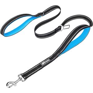 PoyPet 5 Feet Dog Leash - 3M Reflective - 2 Cushioned Handles - Functional Car Seat Belt(Blue)
