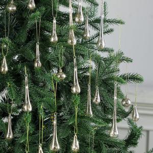 24 Pcs Mercury Glass Teardrop Ornaments for Christmas Tree Raindrop Christmas Ornaments Clear Hanging Decoration Vintage Crystal Chandeliers Winter Party Decor(Vintage Sliver)