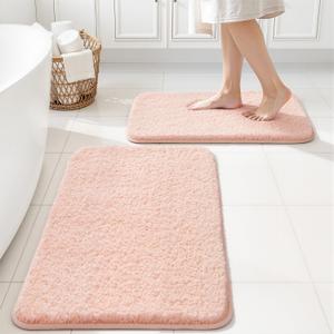 MIULEE Blush Bathroom Rugs Set 2 Piece, Soft Absorbent Microfiber Bath Mat Set, Non Slip Quick Dry Machine Washable Plush Shaggy Bath Rugs for Bathroom Floor, Tub and Shower, 16x24 inches