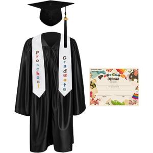 GraduationMall Preschool Graduation Cap Gown Stole Package with 2025 Tassel, Certificate (Small, Black)