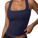 REORIA Built in Bra Tank Tops for Women Summer Sleeveless Racerback Square Neck Casual Basic Ribbed Tops 2026 (Blue, M)