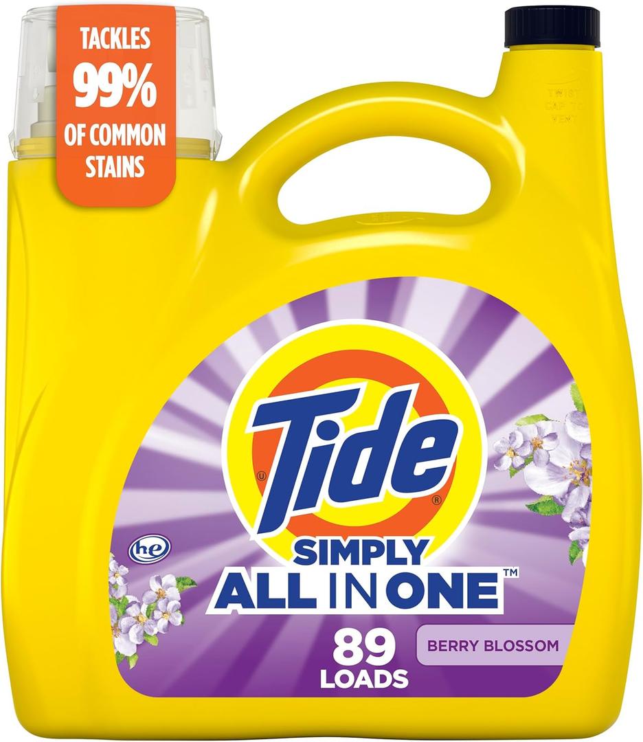 Tide Simply Clean & Fresh Liquid Laundry Detergent, Berry Blossom Scent, 89 loads, 117 fl oz