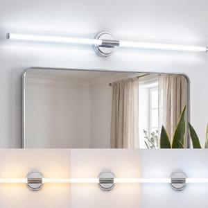 URSOLA 48" Modern LED Bathroom Light Fixtures, Chrome 3CCT Dimmable Bathroom Vanity Light Over Mirror, Bathroom Vanity Bath Bar Lights with 360° Removable Acrylic Light Tube