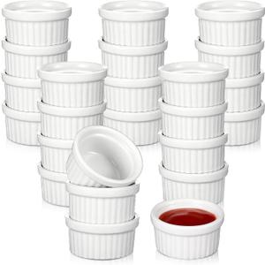 Amyhill 24 Pcs 1 oz Mini Ramekins Small Porcelain Tiny Dipping Sauce Cups Dessert Cups Exactly Designed for Souffle Dish Salsa and Jams