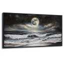 QZQCBLC Black and White Wall Art, Sea Beach Pictures Moon Starry Clouds Ocean Scene Framed Canvas Paintings Artwork for Living room Bathroom Bedroom Home Office Wall Pictures Decor 20x40 IN