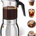 Coffee Gator 9 Cup Moka Pot, 15oz Stovetop Espresso Maker for Italian Coffee, Transparent Glass & Stainless Steel Design, Silver, 450ml