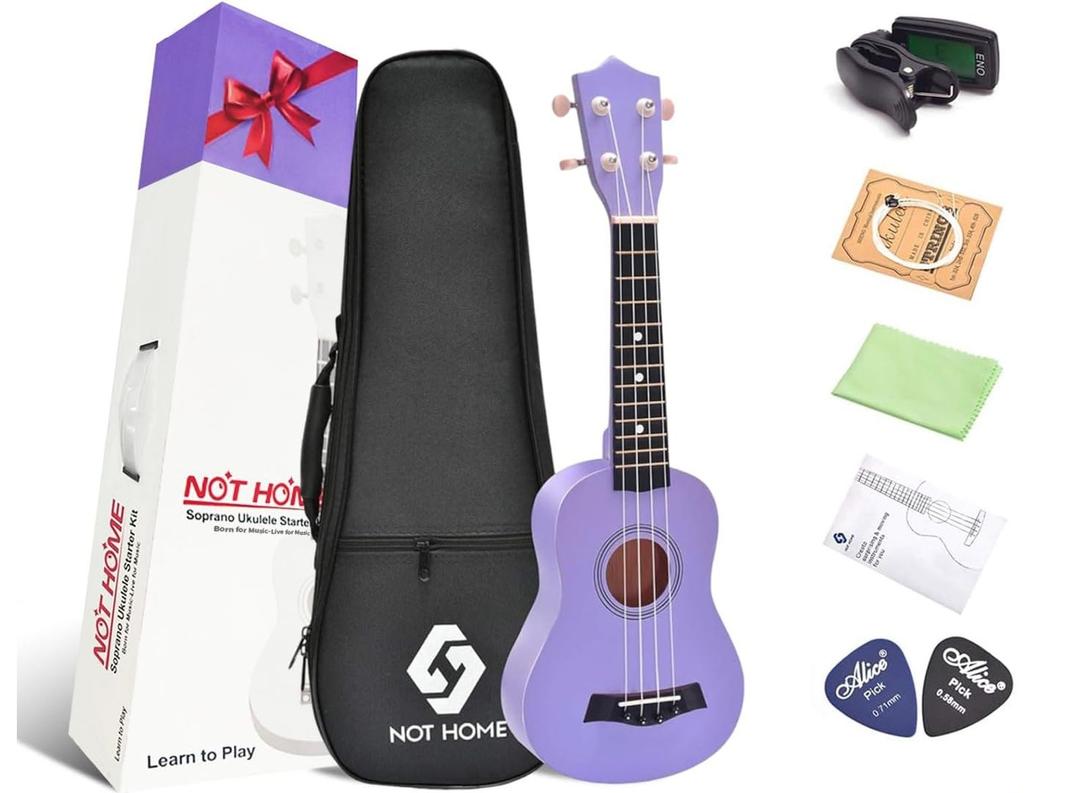 Soprano Ukulele Beginner Pack, 21 Inch Basswood kids Ukuleles Starter Kit with Gig Bag Spare Strings Tuner and Picks. (purple)