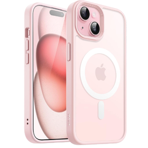 Misea Magnetic for iPhone 15 Case Compatible with MagSafe [Military Grade Drop Protection] Full Camera Lens Protector Plating Glitter Soft Phone Case for Women Girls, Pink