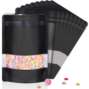 120pcs 4.7"x7.8" Mylar Bags for Food Storage,Smell Proof Bag with Matte Window Resealable Food Storage Bags for Small Business, Stand-up Foil Pouch Packaging Freeze Dried Candy Bag (Black)