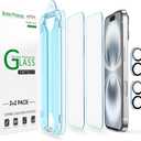 amFilm Auto-Alignment OneTouch for iPhone 16 [6.1''] Screen Protector + Camera Lens Protector, Tempered Glass, 30 seconds Installation, Bubble Free, Case Friendly, Anti-Scratch [2+2 Pack]