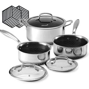 Hybrid Nonstick Pot Set,pot,1.5+2 QT sauce pan,5 QT Stock Pot with Lid, 6 pieces