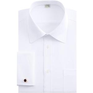 J.VER Men's French Cuff Dress Shirts Regular Fit Long Sleeve Spread Collar Metal Cufflink (15.5" Neck 34"-35" Sleeve, White)