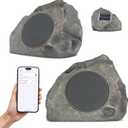 Homewell Outdoor Rock Speaker Solar-Powered Wireless Bluetooth 5.0 Portable Speaker Weatherproof for Patio, Pool, Deck, Yard, Garden and Home (Dark Grey, 2-Pack)