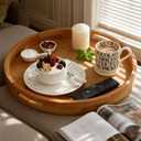 18 Inches Extra Large Round Teak Wood Ottoman Tray with Handles, Serve Tea, Coffee Classic Wooden Decorative Serving Tray