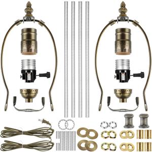 Mudder 2 Sets Silver Finish Make a Lamp Light Kit, Lamp Wiring with 8 Inch Harp and 3 Way Socket, Make a Amp Kit Complete for DIY Light Design or Repair(Brass)
