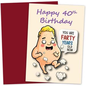Happy Birthday Card - Funny Birthday Cards for Men Women Dad, Mom, Brother, Sister, Friends, Kids - Funny Birthday Card - Happy 40th Birthday - Farty Years - 5 x 7 Inch - (Style 03)