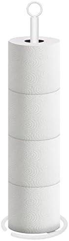 NearMoon Bath Toilet Paper Holder Stand, Free Standing Tissue Paper Storage with Reserve, Space Toilet 4 Rolls Holder for Bathroom/Kitchen Countertop-All Metal (1 Pack, White)