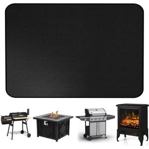 65 x 38 inches Fire Pit Mat Grill Mat for Outdoor Grill Deck Protector BBQ Mat, Ideal for Outdoor Grills, Fire Pits, Protects Decks & Patios from Heat and Oil, Grilling Companion, Black