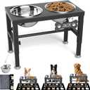 SHAINFUN Elevated Dog Bowls with Mat for Medium Large Dogs, Raised Dog Bowl Stand with 2 Stainless Steel 58oz Bowls, Tall Dogs Food Water Bowl Holder (Black-1.7l)