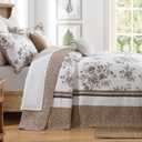 Oversized King Bedspreads 128x120 Extra Wide - Garden Floral Farmhouse Reversible California King Quilt Set Oversized, 3-Piece Lightweight Thin Comforter Coverlet Set, Cal King, Brown/White