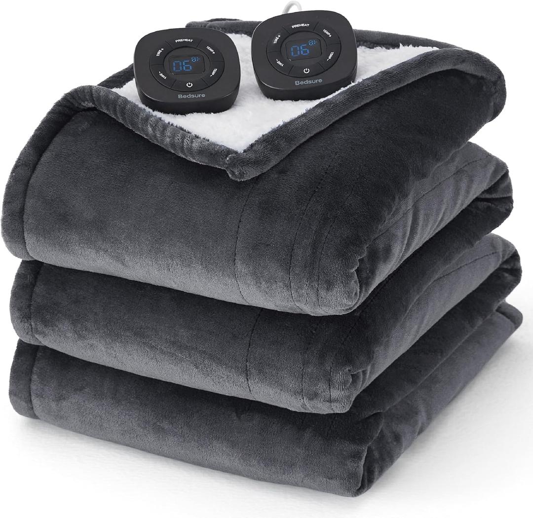 Bedsure Electric Blanket Queen Size - Dual Control Heated Blanket Queen, Fast Heating with 10 Time Settings & 10 Heat Settings, Warm Gift for Grandma (84x90 inches, Dark Grey)