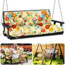 Porch Swing Cushions Outdoor 70 inch x 40 Waterproof Swing Cushions 3 Seater Replacement with Backrest & 8 Ties 5" Thick Bench Swing Cushions for Outdoor Furniture Patio(Yellow Flowers)