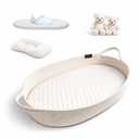 Baby Changing Basket with Waterproof Pad, Premium Cotton Rope Foldable Diaper Changing Mat for Dresser & Table, Breathable Moses Style Basket for Newborns, Nursery Decor with Safety Belt