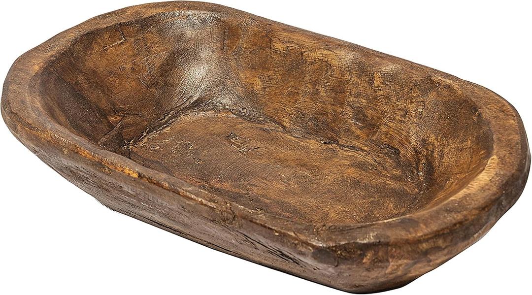 MAINEVENT Decorative Bowl Home Decor Approx 10 Inch, Hand Crafted Spanish Oak Wooden Dough Bowl Decor, Table Centerpiece Made in USA (Waxed / Brown)