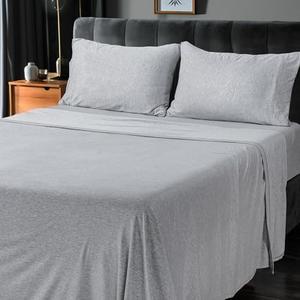 Utopia Bedding Queen Sheet Set - Jersey Knit Sheets 4 Piece – Cotton – Soft T-Shirt Stretchy Sheets (Heather Light Grey), 66 in x96 in