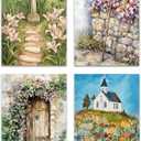 GTYNU Religious Christian Wildflower Wall Art Set of 4,Botanical Wildflower farmhouse decor，Boho Neutral Canvas Vintage Prints,Vintage Floral Pictures Minimalist Farmhouse Poster,8x10 Unframed（1）