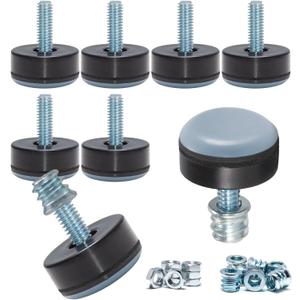 M6 Leveling Feet - PTFE (Teflon) Bottom (1 inch Base), Smooth Gliding Base for Furniture Protection, Adjustable Furniture levelers for Tables, Chairs, Legs (8 Pack)