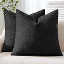 ANRODUO Pack of 2 Textured Boucle Throw Pillow Covers Soft Black Decorative Accent Solid Pillow Cases Cozy Modern Couch Cushion Case for Chair Sofa Bedroom Living Room Home Decor, 20 x 20 Inch
