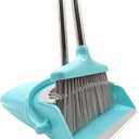 Extendable Long Handle Broom and Dustpan Set, Stainless Lightweight Upright Standing Broom and Dustpan Combo for Kitchen Lobby Office Living Room Household Indoor or Outside (Light Blue)