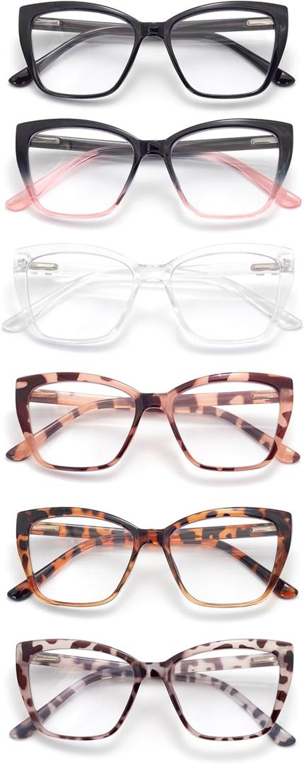 3-Pack Reading Glasses for Women, Style Frame Spring Hinge Readers Blue Light Blocking Glasses (C04, 6 Mix Colors)