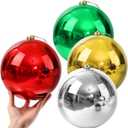 Zubebe 4 Pcs Extra Large Christmas Ball Ornaments 8'' (200 Mm) Giant Oversized Commercial Grade Plastic Balls Xmas Hanging for Outdoor Indoor Holiday Decor(Red, Green, Silver, Gold)