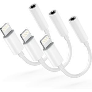Apple MFi Certified Lightning to 3.5mm Headphone Jack Adapter -Premium Audio Quality & DAC Chip for Music Listening Car, Gym, Home Office, Compatible with iPhone 14/13/12/11/X/8/7 3Pack (White)