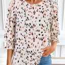 SOFIA'S CHOICE Womens Chiffon Blouse 3/4 Sleeve Smocked Cuff Flowy Business Casual Dressy Work Top Multicolor, Medium