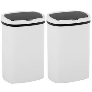 BestOffice Trash Can Broken-Resistant Plastic Touch Free High-Capacity Garbage Can with Lid for Bedroom Bathroom Home Office 49 Liter 13 Gallon Trash Can Automatic Kitchen Trash Can (Black) (White)