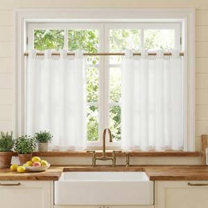 NICETOWN Non-See-Through White Privacy Sheer Cafe Curtains 36 inches Long 2 Panels, 52" Wide Grommet Window Curtains Drapes for Living Room Bedroom- Light Filtering Home Decoration