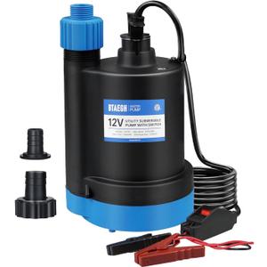 12V Submersible Water Pump 1500GPH Small Sump Pump Thermoplastic Portable Transfer Utility Pump Clean for Swimming Pool Basement Garden Pond