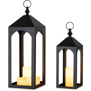 Large Outdoor Lanterns for Porch: 23" & 17" Set of 2 Floor Lantern Decorative Indoor Candle Holder for Fireplace Front Porch Patio Modern Home Decor