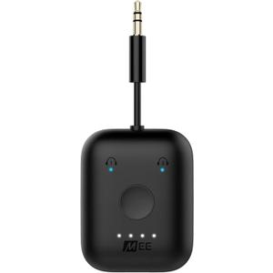 MEE Audio Connect Air in-Flight Bluetooth Wireless Audio Transmitter Adapter for up to 2 AirPods/Other Headphones; Works with All 3.5mm Aux Jacks on Airplanes, Gym Equipment, TVs, & Gaming Consoles (Black)