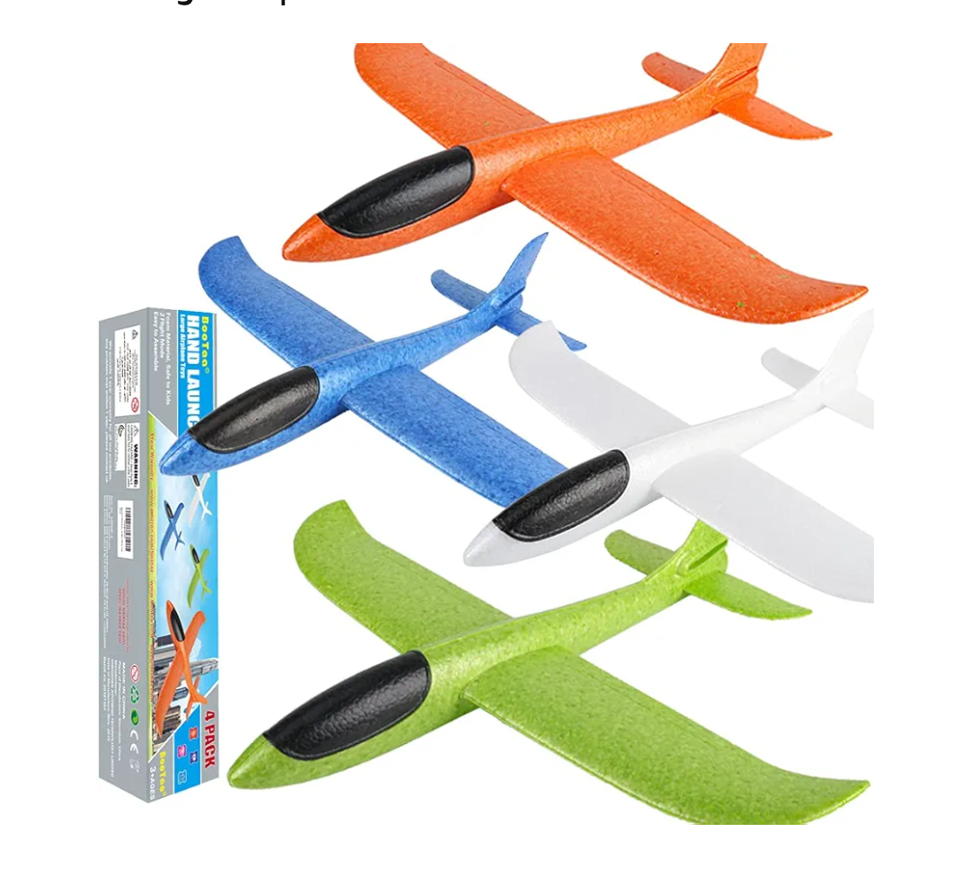 BooTaa 4 Pack Airplane/Flying Toys, 17.5" Large Throwing Foam Plane/Gliders, 2 Flight Mode, Birthday Gifts for Girls Kids 3 4 5 6 7 8 9 10 11 12 Year Old Boys,Outdoor Sport Game Toys