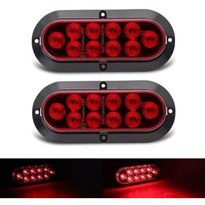 TMH 6" Oval Red LED Trailer Tail Light Surface Mount 10 LED Waterproof Stop Brake Turn Trailer Lights for Truck RV Bus Lorry Low-High Brightness 12V DC, 2PCS